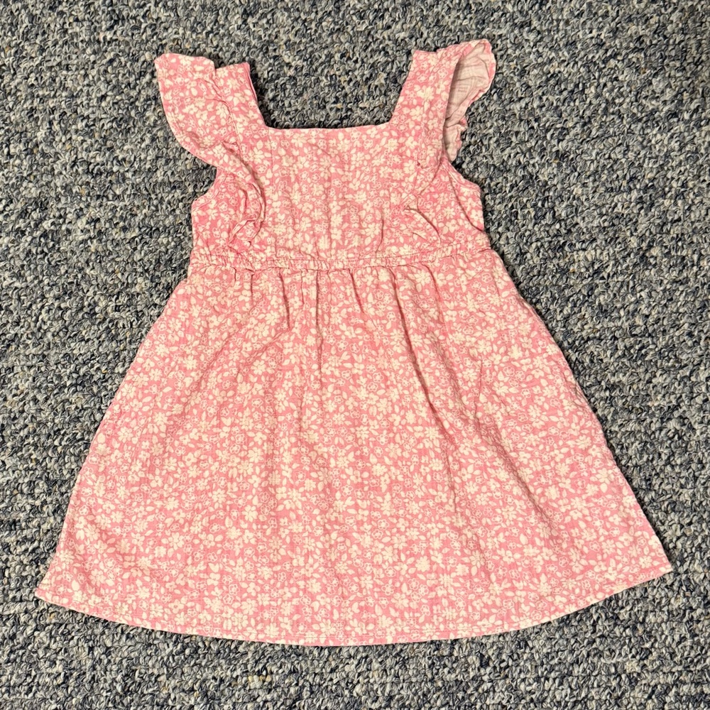 Pink Floral Ruffle-Shoulder Dress